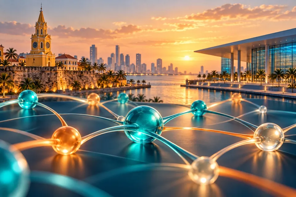 Concept illustration of technology connections with architecture inspired by Cartagena